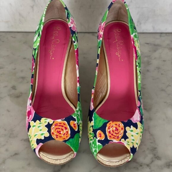 LILLY PULITZER Resort Chic Wedge Mini Getaway Garden Peep Toe Espadrille… - Picture 2 of 16